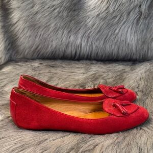 Lanvin Red Suede Loafers with Tassels Size 39